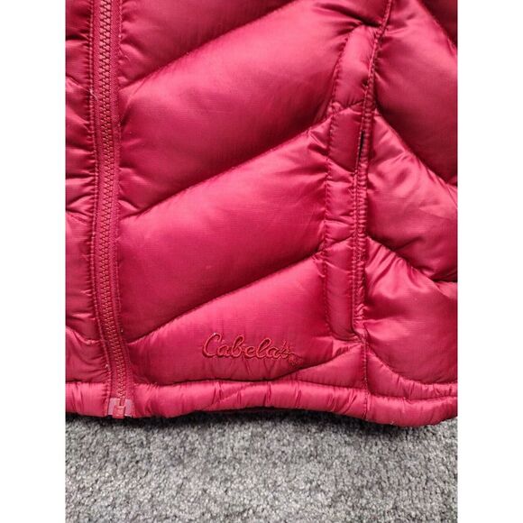 Cabela's Women's Med Reg Red Puffer 750 Filled Down Jacket Embroidered Logo - Picture 6 of 15